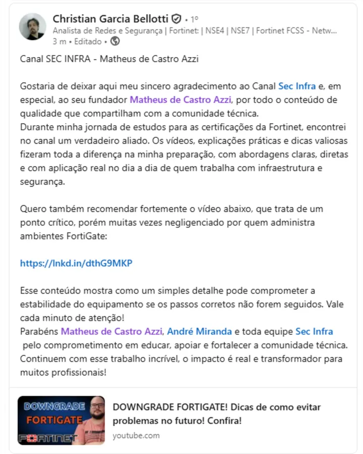Depoimento de aluno SecInfra 16