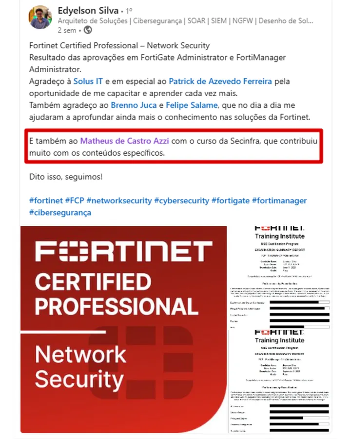 Depoimento de aluno SecInfra 2