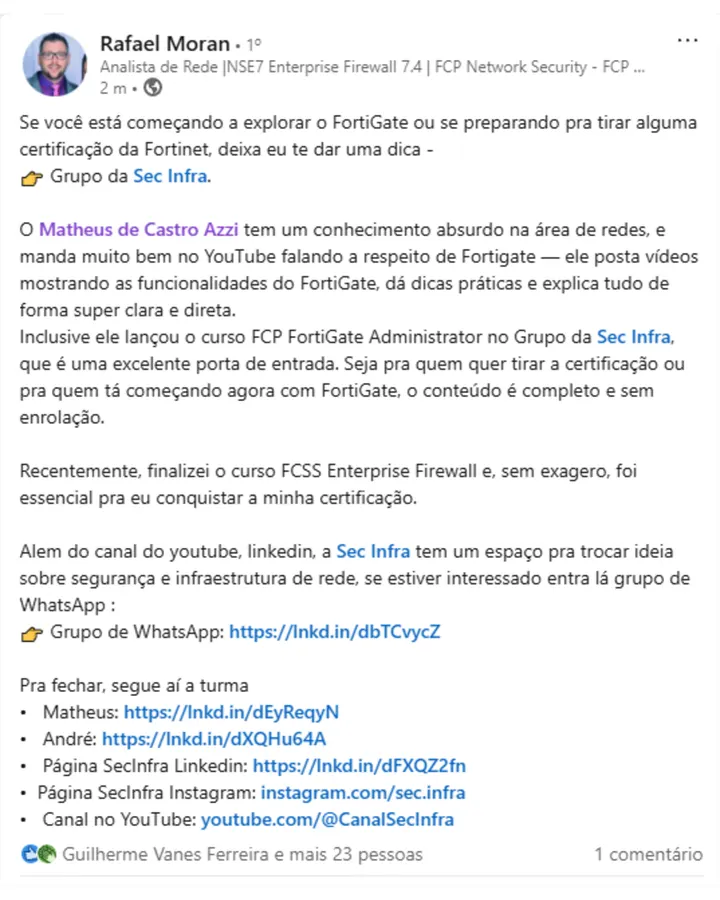 Depoimento de aluno SecInfra 8
