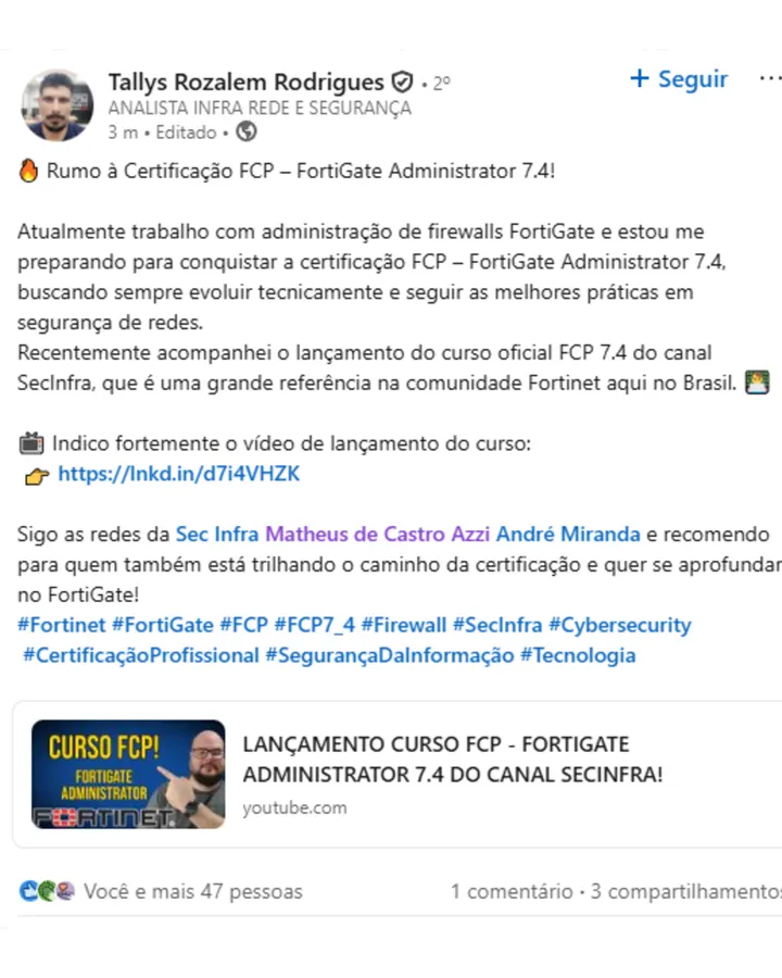 Depoimento de aluno SecInfra 9